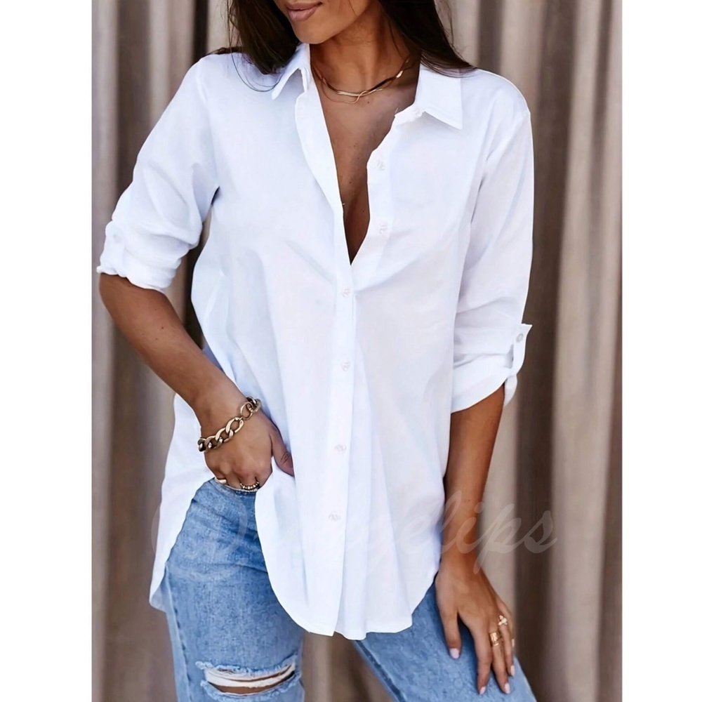 Snow White Button Down Shirt Long Sleeve Collared